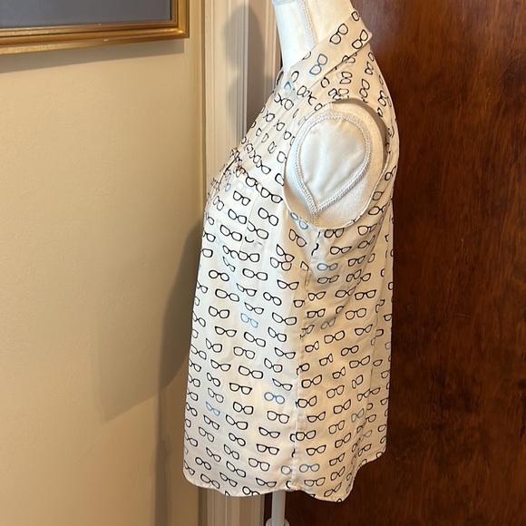 Talbots eyeglass / glasses V neck sleeveless button up. Whimsical. - Picture 5 of 8